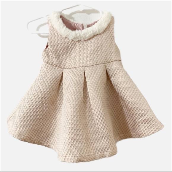 The Children’s Place Fully Lined Box Pleated Party Dress FauxFur Collar Metallic - Picture 1 of 10